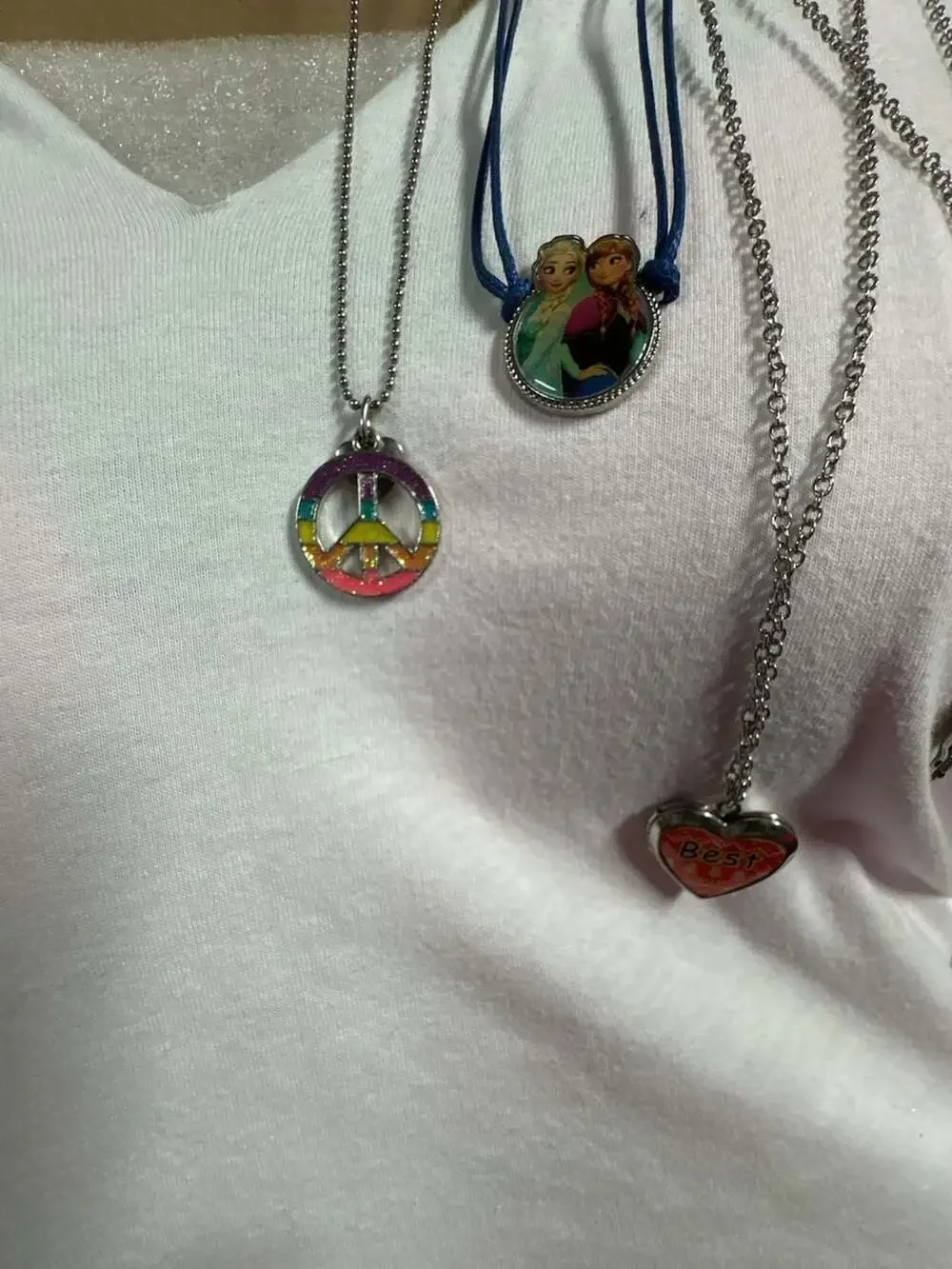 Assorted Childrens Necklaces Set Peace Sign Frozen Elsa Anna Heart Lot